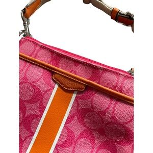 Coach Signature Stripe Double Zip Wristlet | Orange and Pink